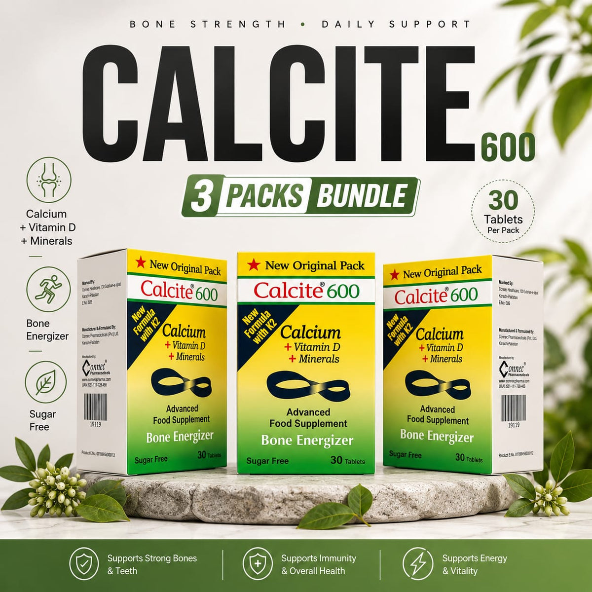 Calcite 600 Tablets – 3 Pack Bundle by Nutramax Healthcare