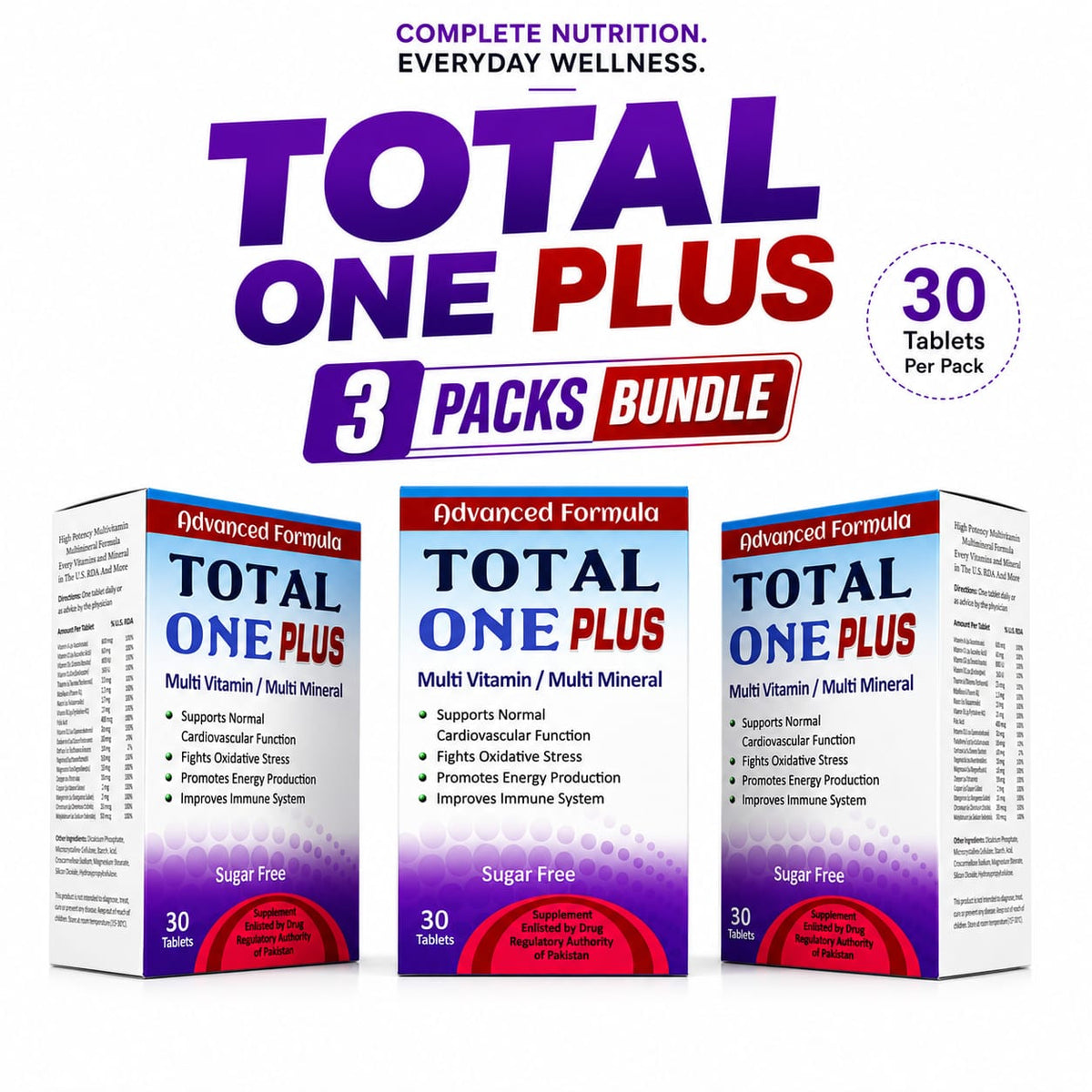 Total One Plus Tablets – 3 Pack Bundle product packaging by Nutramax Healthcare