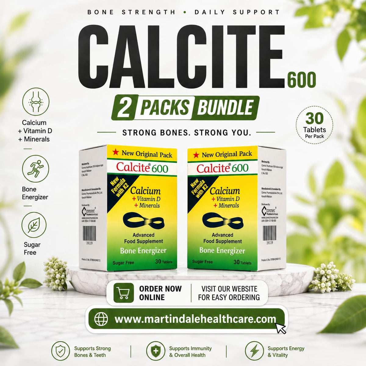 Calcite 600 Tablets – 2 Pack Bundle by Nutramax Healthcare